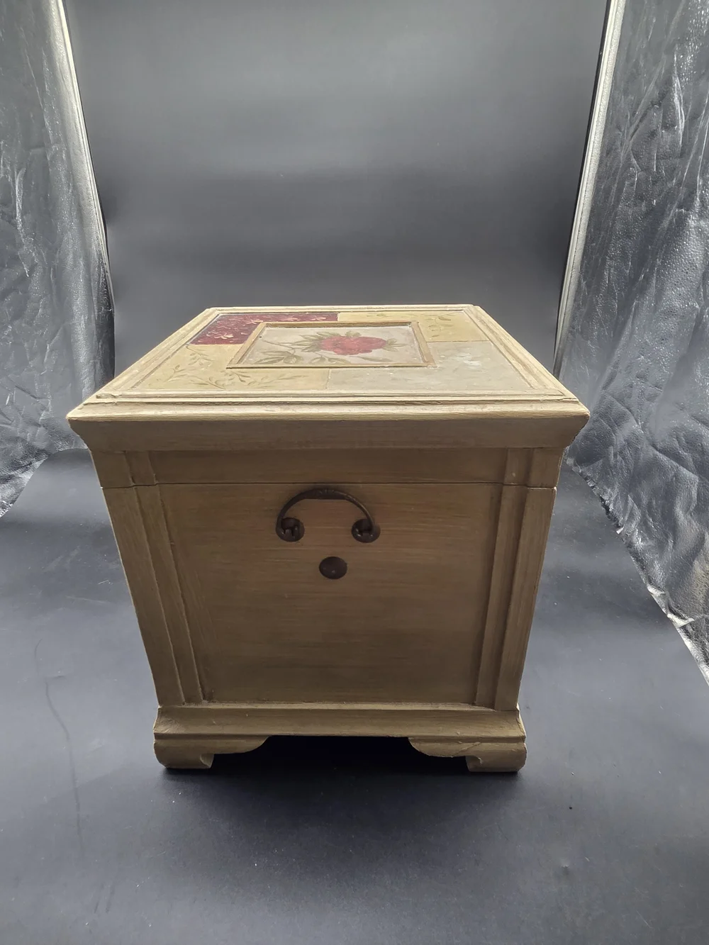 French Country Painted Wood 13 Inch Tall Jewelry Storage Box Chest Red Rose